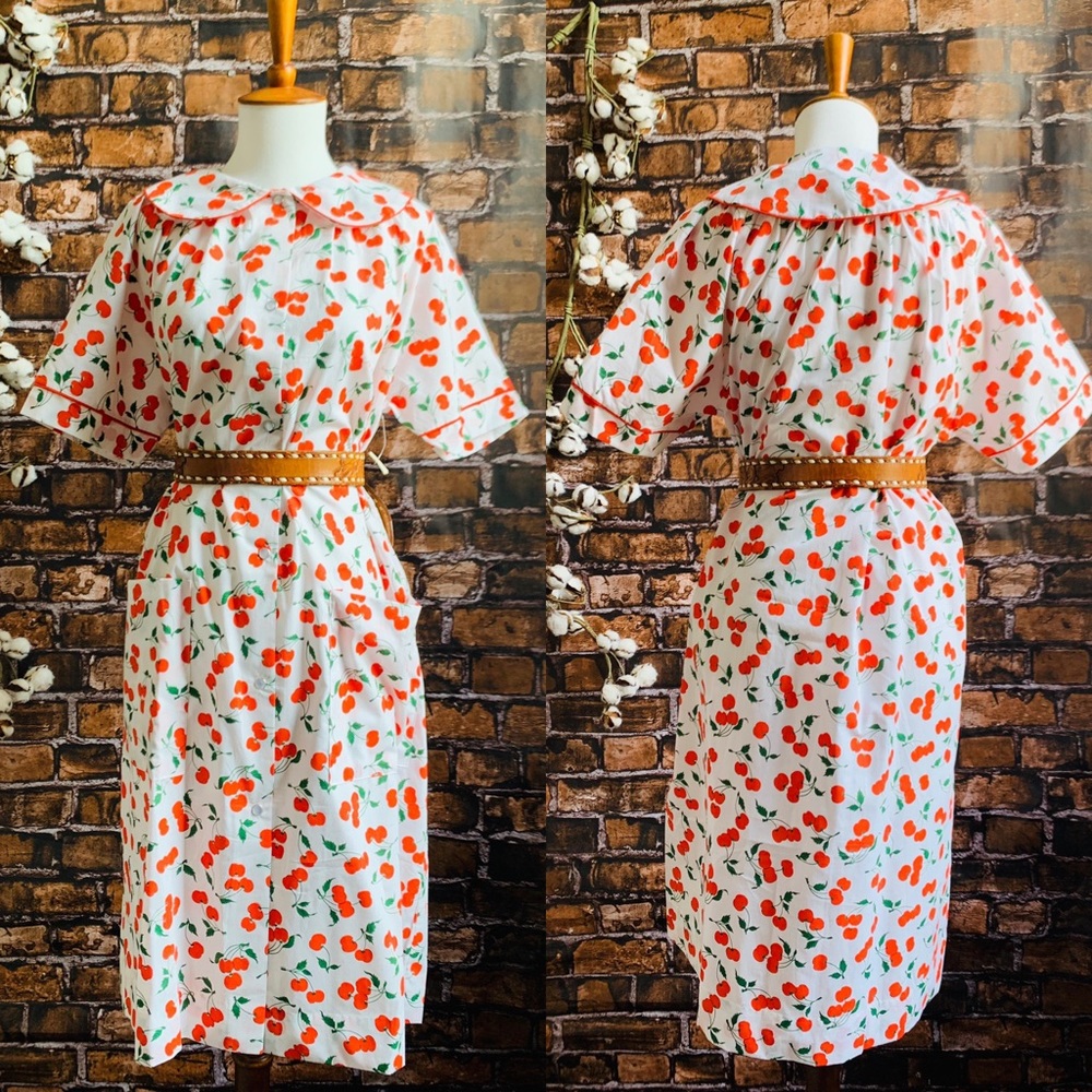 NWT Vintage 1970s Cherry Print Dress - Picture 2 of 8